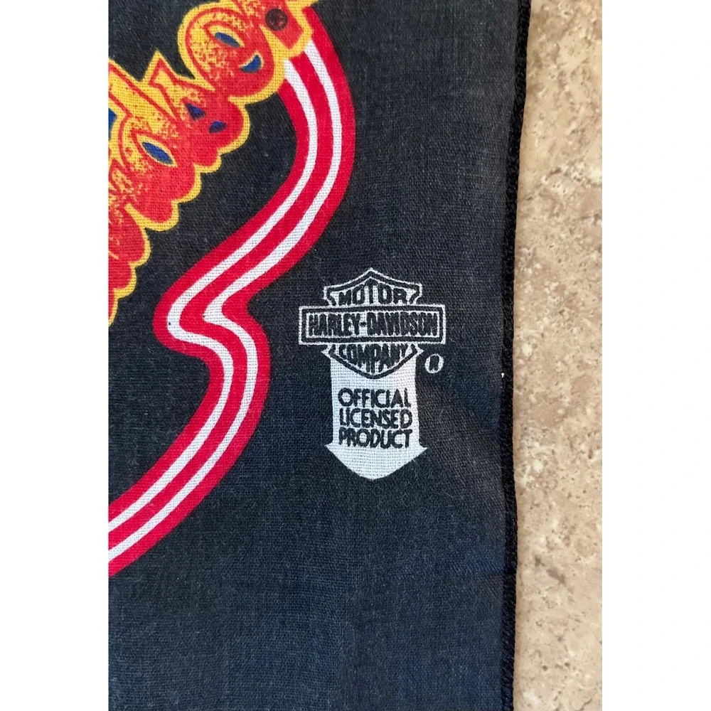 Vintage Harley-Davidson Bandana Eagle Stars Biker Scarf Black Blue Made in USA